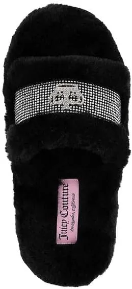 Juicy Couture Women's Faux Fur Slide Sandal Slippers, Open Toe, Comfortable Indoor Outdoor House Shoes
