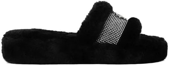 Juicy Couture Women's Faux Fur Slide Sandal Slippers, Open Toe, Comfortable Indoor Outdoor House Shoes