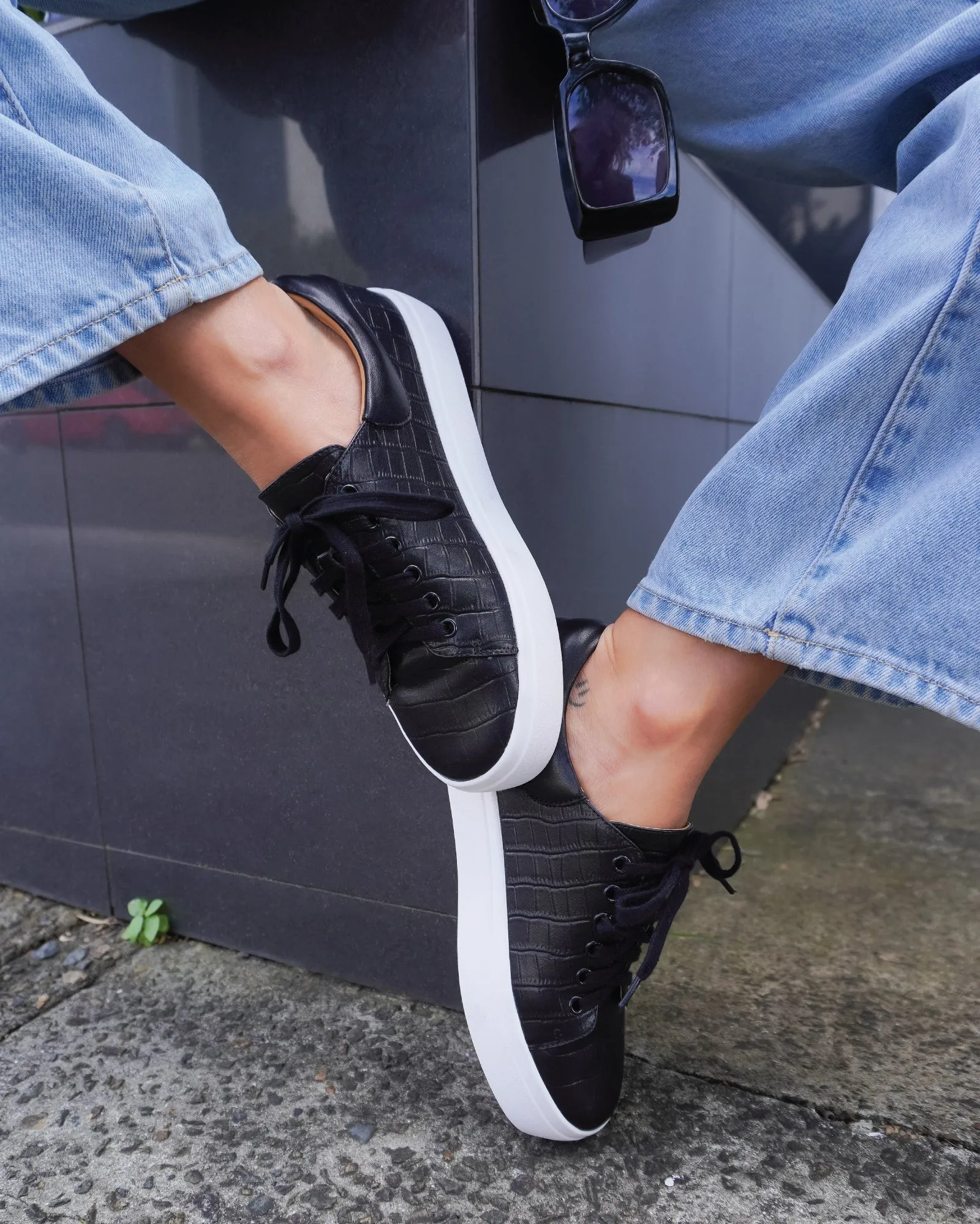 Just A Dream Croc Leather Sneaker - Black