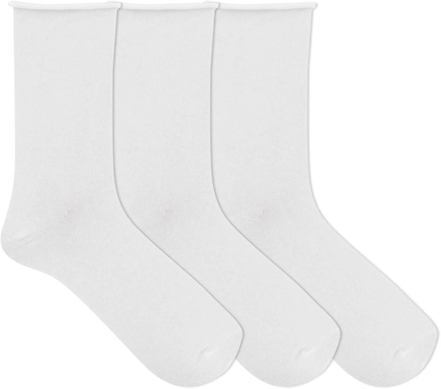 K. Bell Women's Relaxed Roll Top, White, Women's Shoe 9-11, 3 Pair