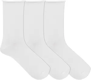 K. Bell Women's Relaxed Roll Top, White, Women's Shoe 9-11, 3 Pair
