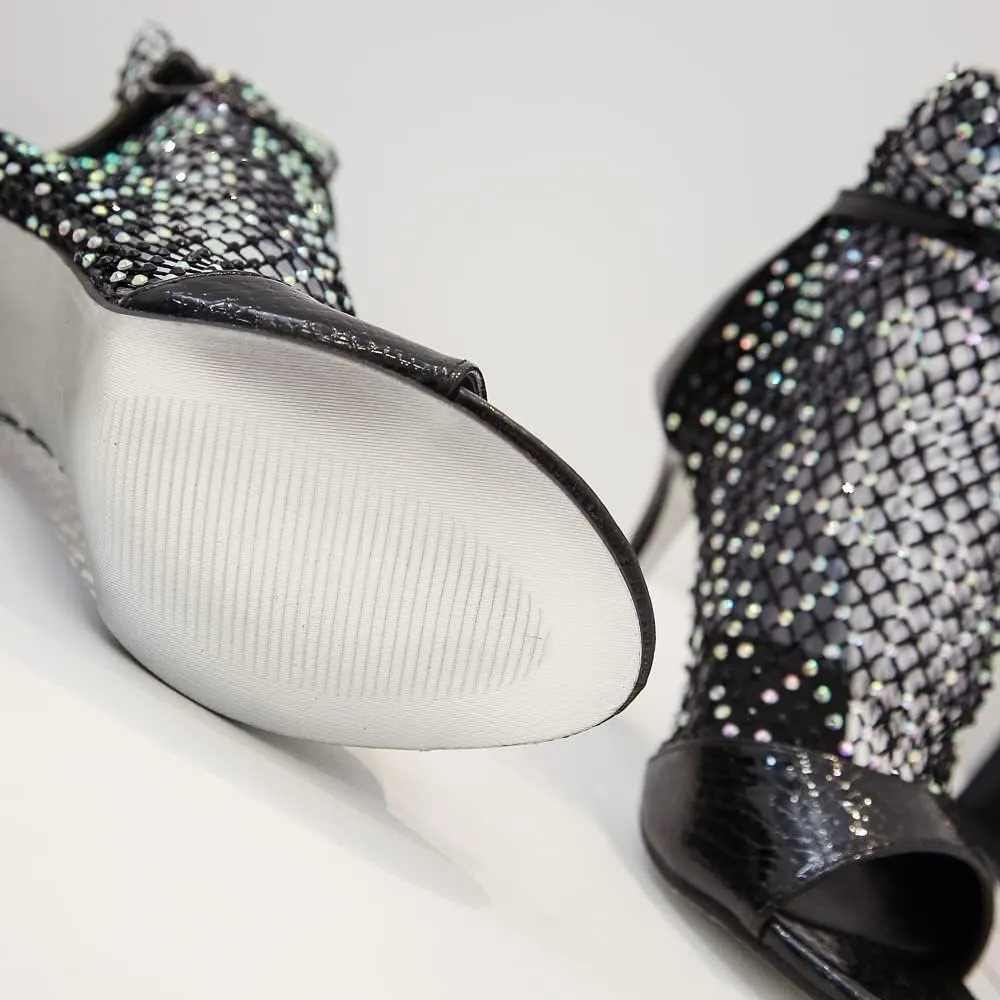 keleimusi Sexy Crystal Mesh Ankle Boots Peep Toe Metallic Fishnet Sandals for Women