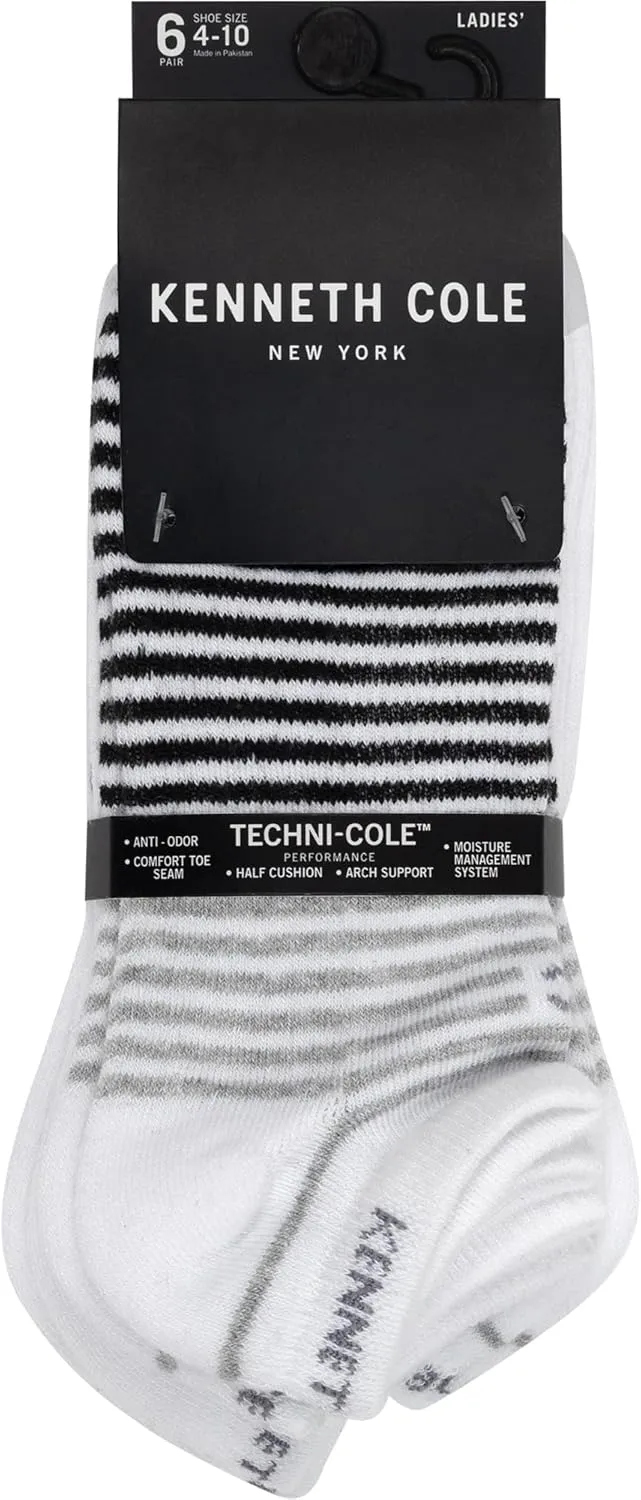 Kenneth Cole Womens 6 Pair Pack Modern Multicolor Assorted Easy Care No Show Anklet Low Cut Socks