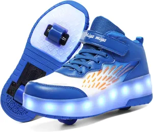 Kids Roller Shoes - Upgraded High-top Sneakers 2 Wheels 16 LED Colorful Model Rechargeable Boys Girls Sneaker Retractable Skateboarding Shoes for Beginner Party Birthday Christmas Best Gift