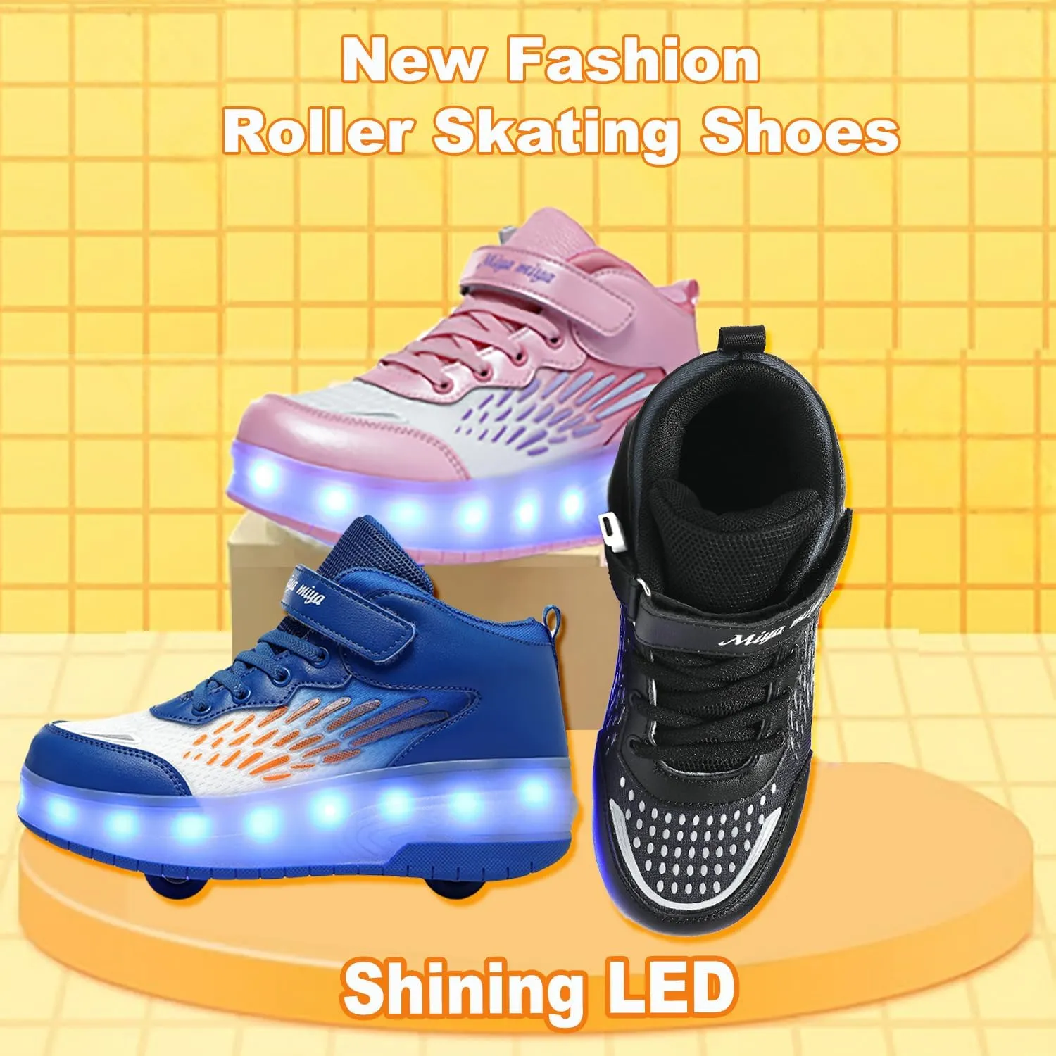 Kids Roller Shoes - Upgraded High-top Sneakers 2 Wheels 16 LED Colorful Model Rechargeable Boys Girls Sneaker Retractable Skateboarding Shoes for Beginner Party Birthday Christmas Best Gift