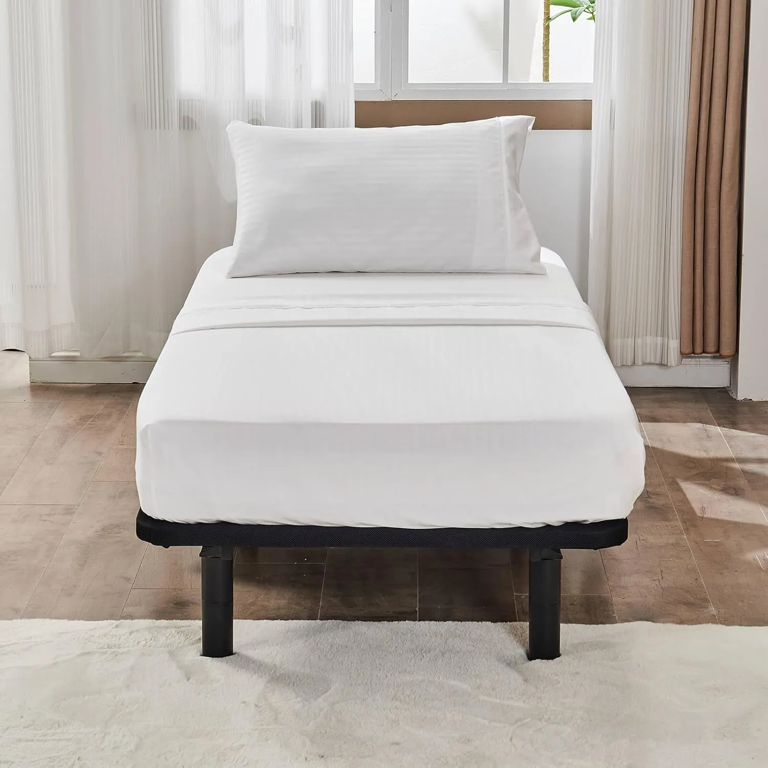 Kingnex Striped 30x75 Cot Size RV Bunk Sheets Set for Narrow Twin Bed Soft Brushed 1800 Microfiber 3 Piece Bedding Set Includes 1 Fitted Sheet 1 Flat Sheet 1 Pillowcase White