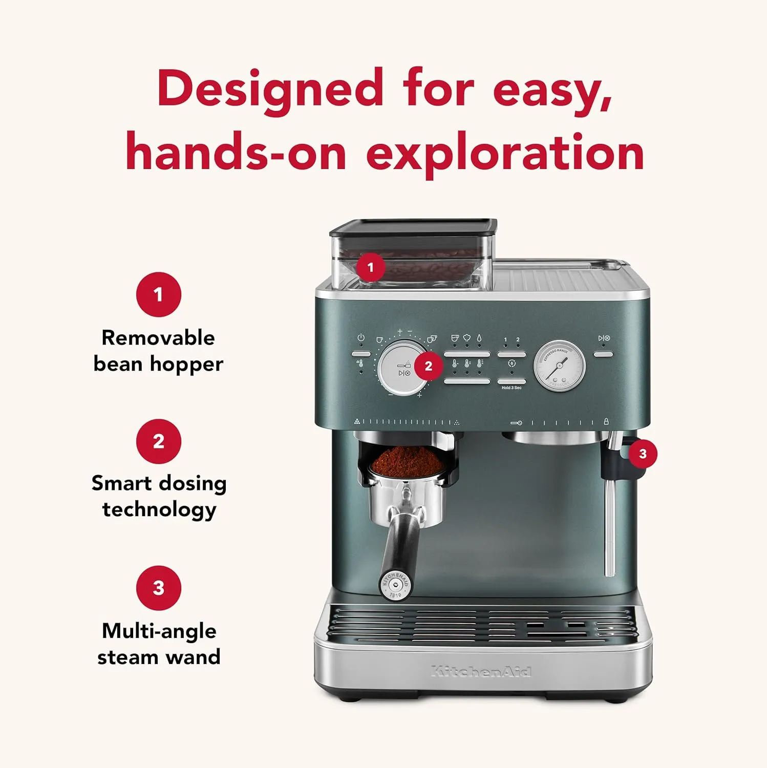 KitchenAid Semi Automatic Espresso Machine with Burr Grinder, 2.5L, Juniper, KES6551JP