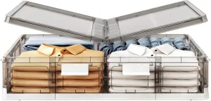 Kitstorack Clear Plastic Under Bed Storage Containers Bins with Lids and 8 Pre-installed Wheels,37.8 Qt, Rolling Foldable Flat Under Bed Organizer Boxes for Clothes Shoes Clothing Bedroom