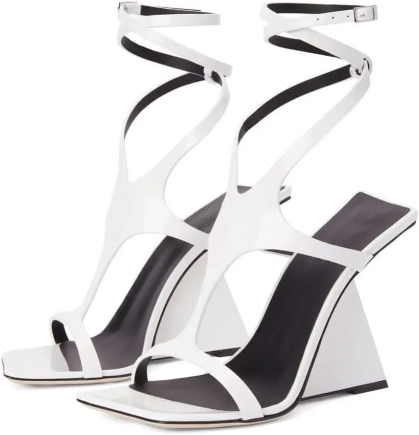 Kluolandi Women's Wedge Heeled Sandals Open Toe Criss-cross Strappy Sandals Heels Dress Shoes with Cut-out Design