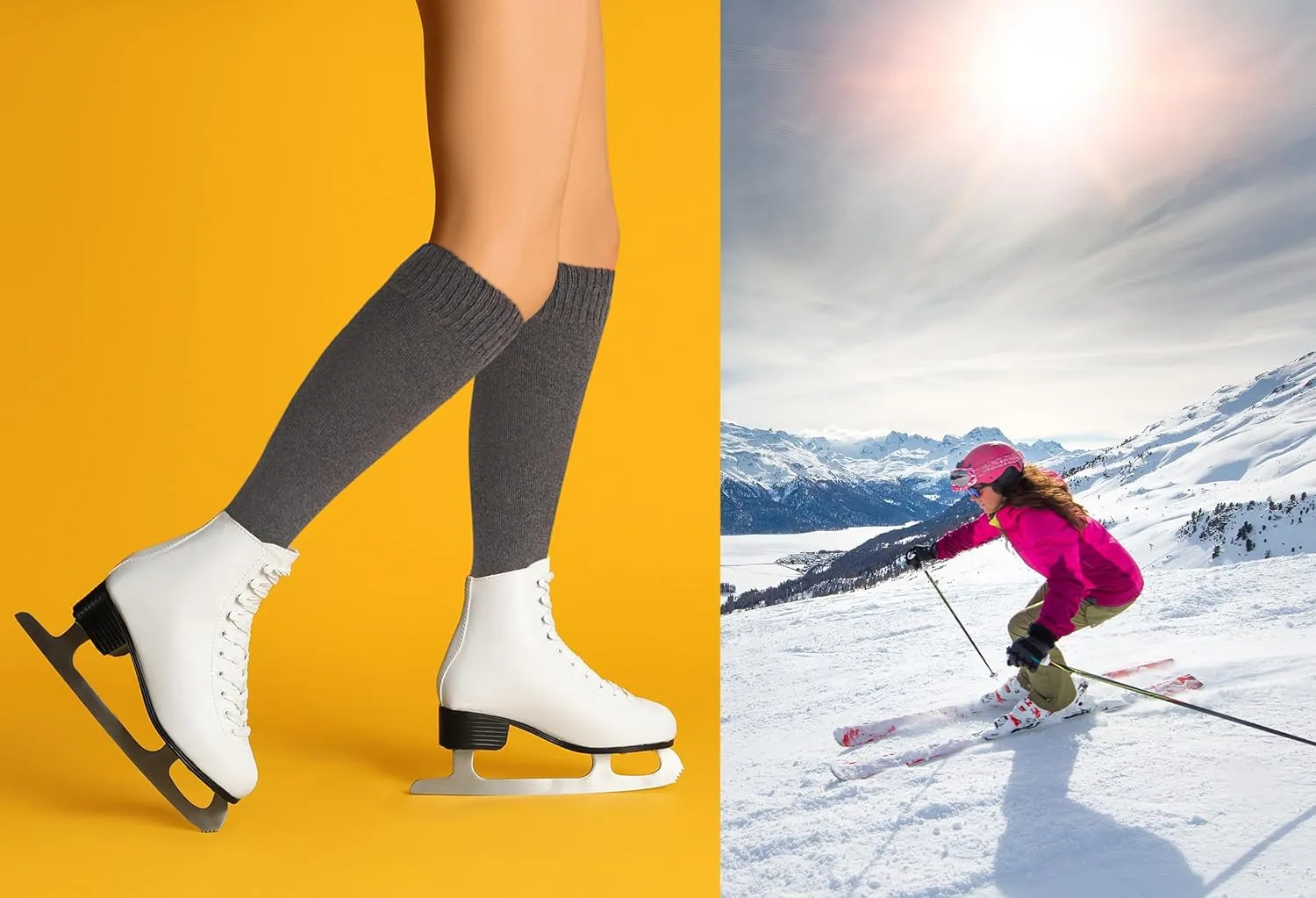 KONY Warm Knee High Socks for Women 3 Pairs, Thick Cotton Cushioned Thermal Long Socks for Hiking Work Gifts