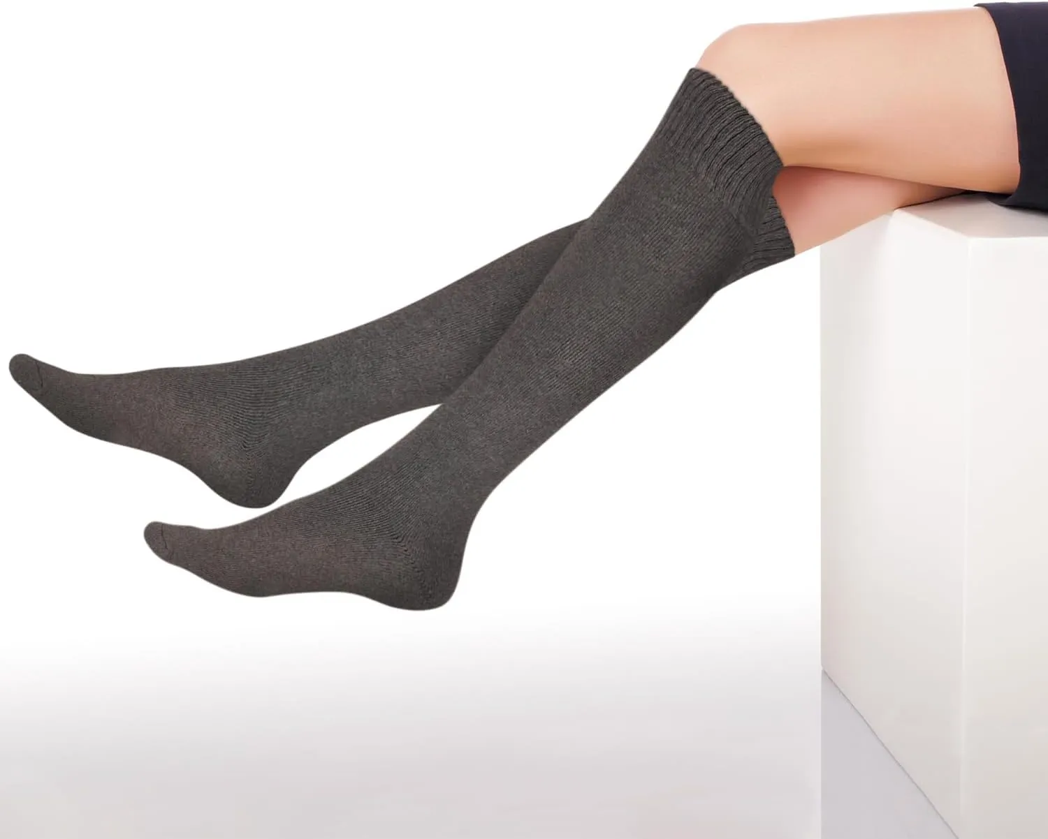KONY Warm Knee High Socks for Women 3 Pairs, Thick Cotton Cushioned Thermal Long Socks for Hiking Work Gifts