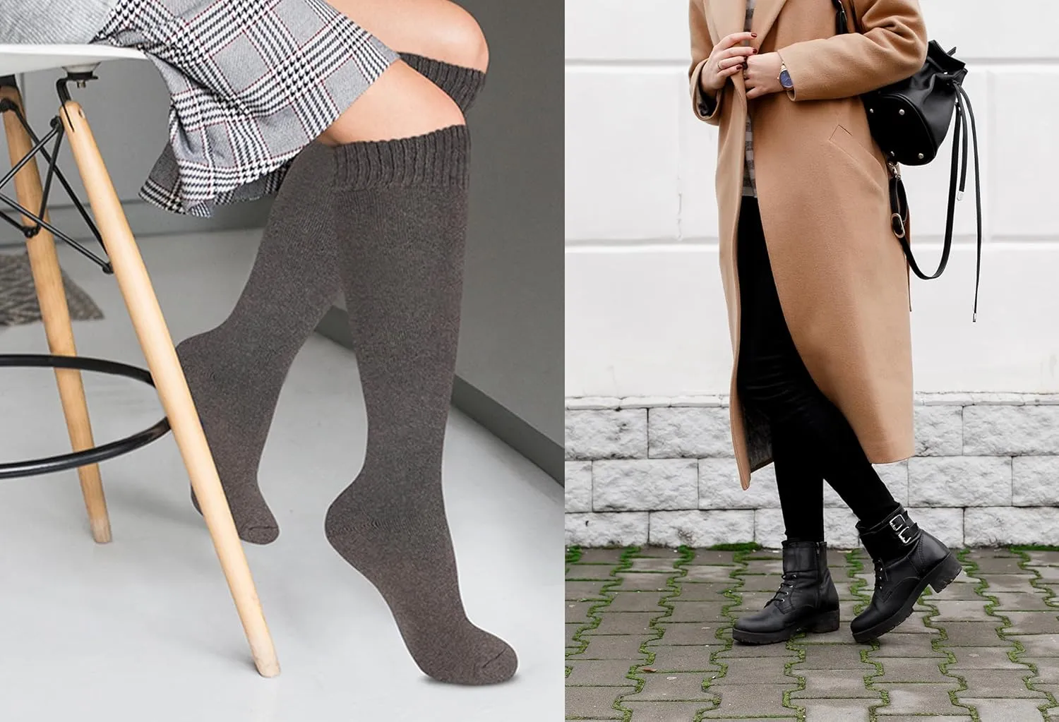 KONY Warm Knee High Socks for Women 3 Pairs, Thick Cotton Cushioned Thermal Long Socks for Hiking Work Gifts