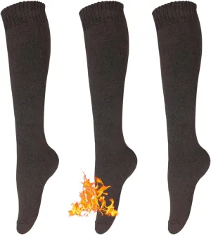 KONY Warm Knee High Socks for Women 3 Pairs, Thick Cotton Cushioned Thermal Long Socks for Hiking Work Gifts