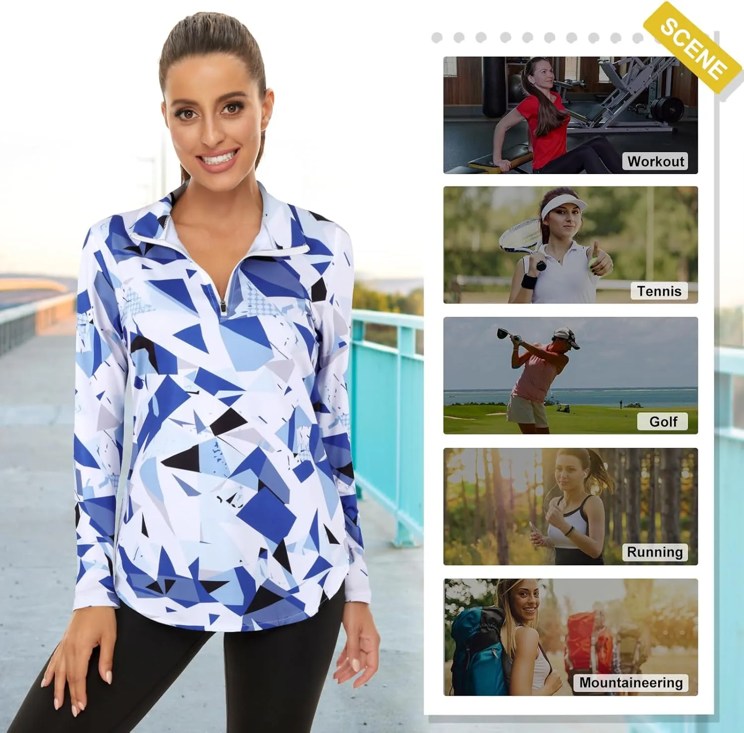 Koscacy Women's Long Sleeve Golf Tennis Polo Shirts UPF50  Half Zip Dry Fit Workout Tops Athletic Shirt