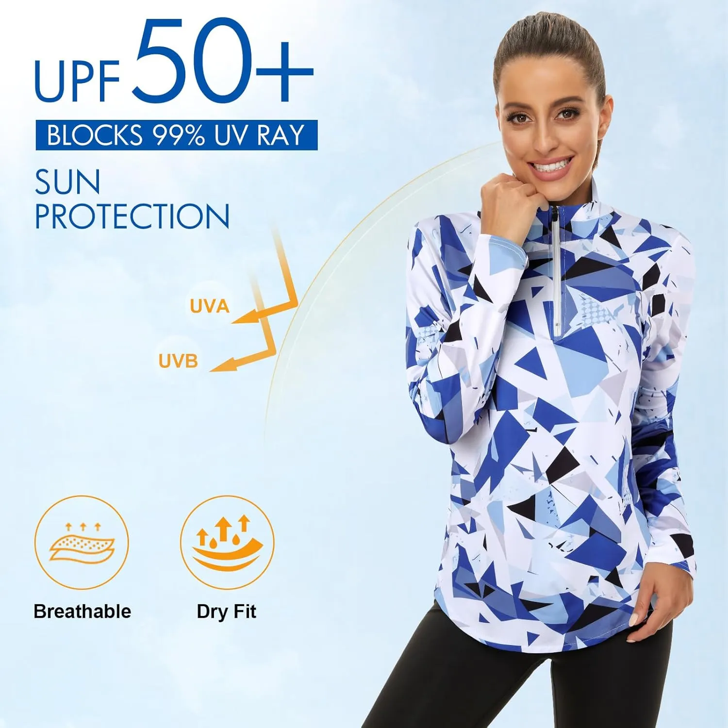 Koscacy Women's Long Sleeve Golf Tennis Polo Shirts UPF50  Half Zip Dry Fit Workout Tops Athletic Shirt
