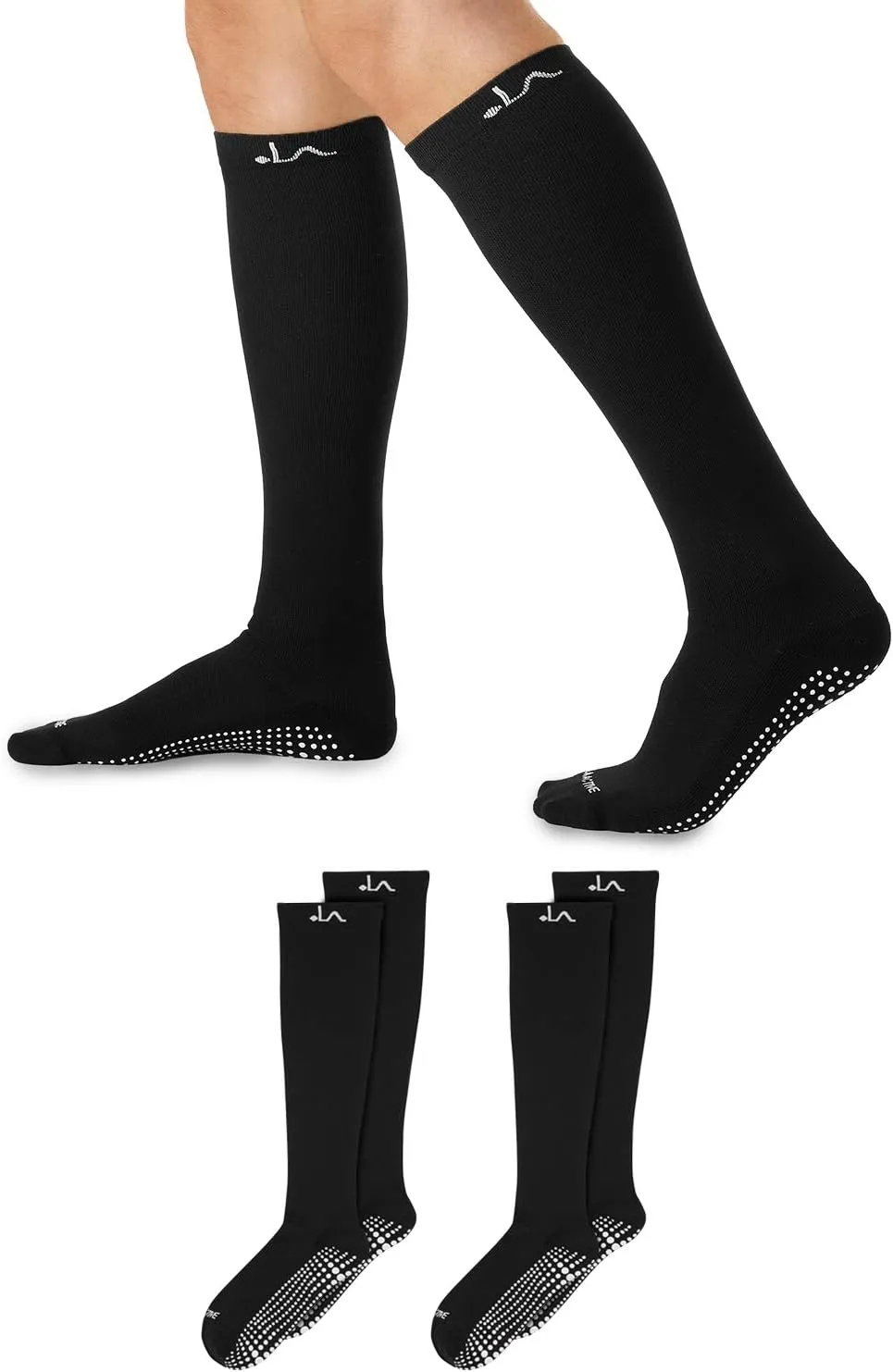 LA ACTIVE Graduated Compression Socks with Non-Slip Grips for Safety - 15-20mmHg for Women & Men