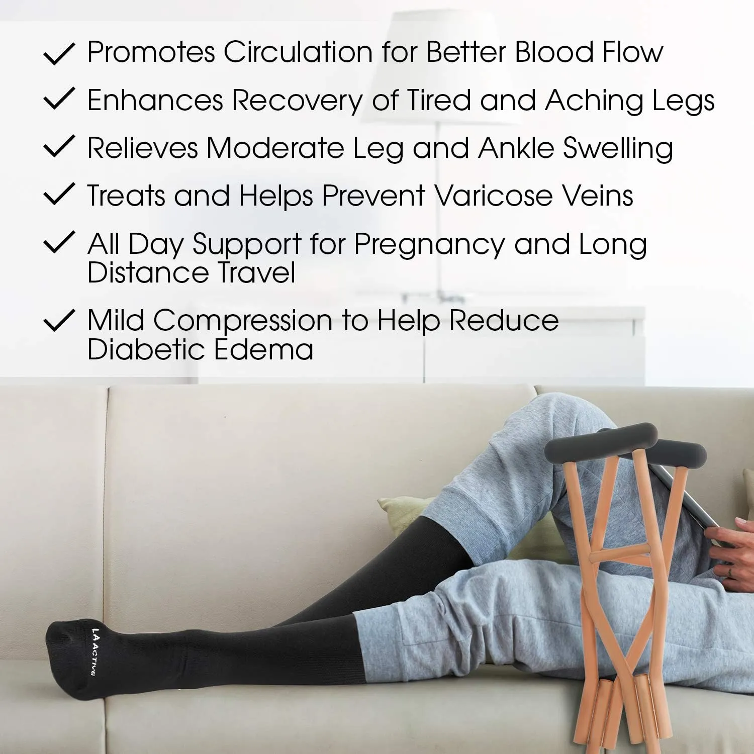 LA ACTIVE Graduated Compression Socks with Non-Slip Grips for Safety - 15-20mmHg for Women & Men