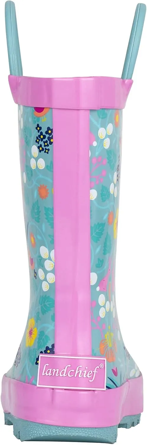 landchief Toddler Rain Boots, Kids Rain Boots Waterproof Rubber Boots for Girls and Boys with Fun Patterns and Easy-On Handles