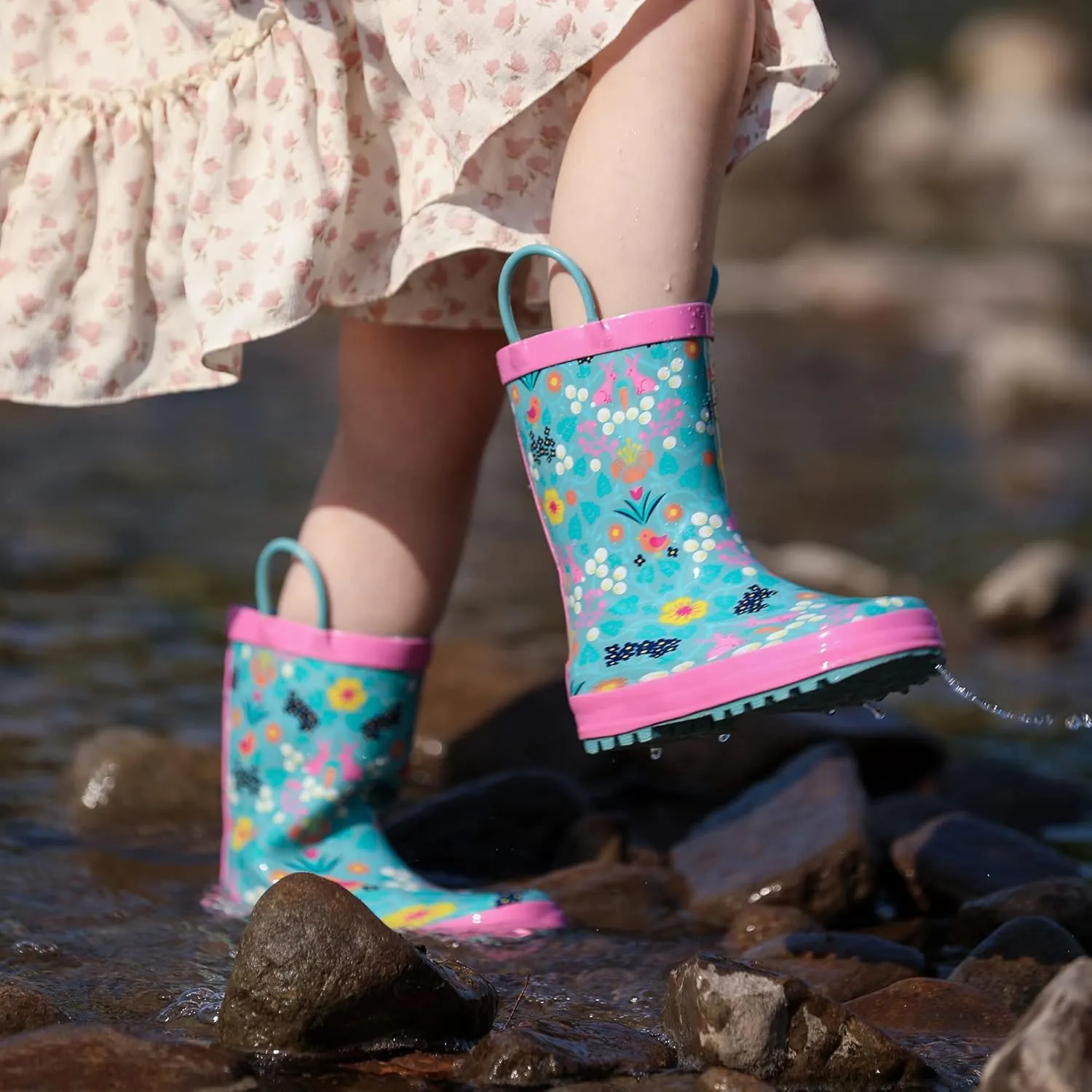 landchief Toddler Rain Boots, Kids Rain Boots Waterproof Rubber Boots for Girls and Boys with Fun Patterns and Easy-On Handles