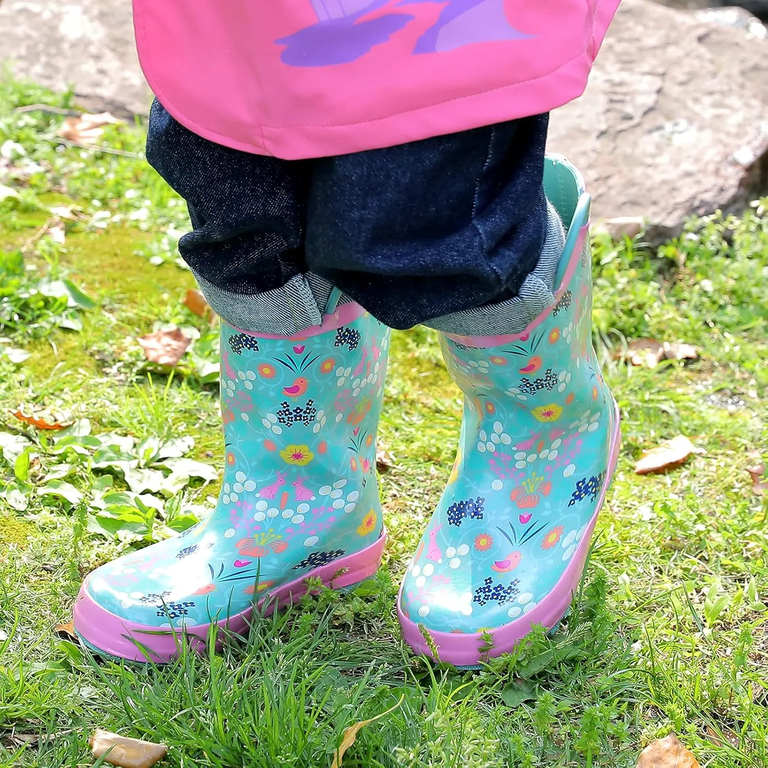 landchief Toddler Rain Boots, Kids Rain Boots Waterproof Rubber Boots for Girls and Boys with Fun Patterns and Easy-On Handles