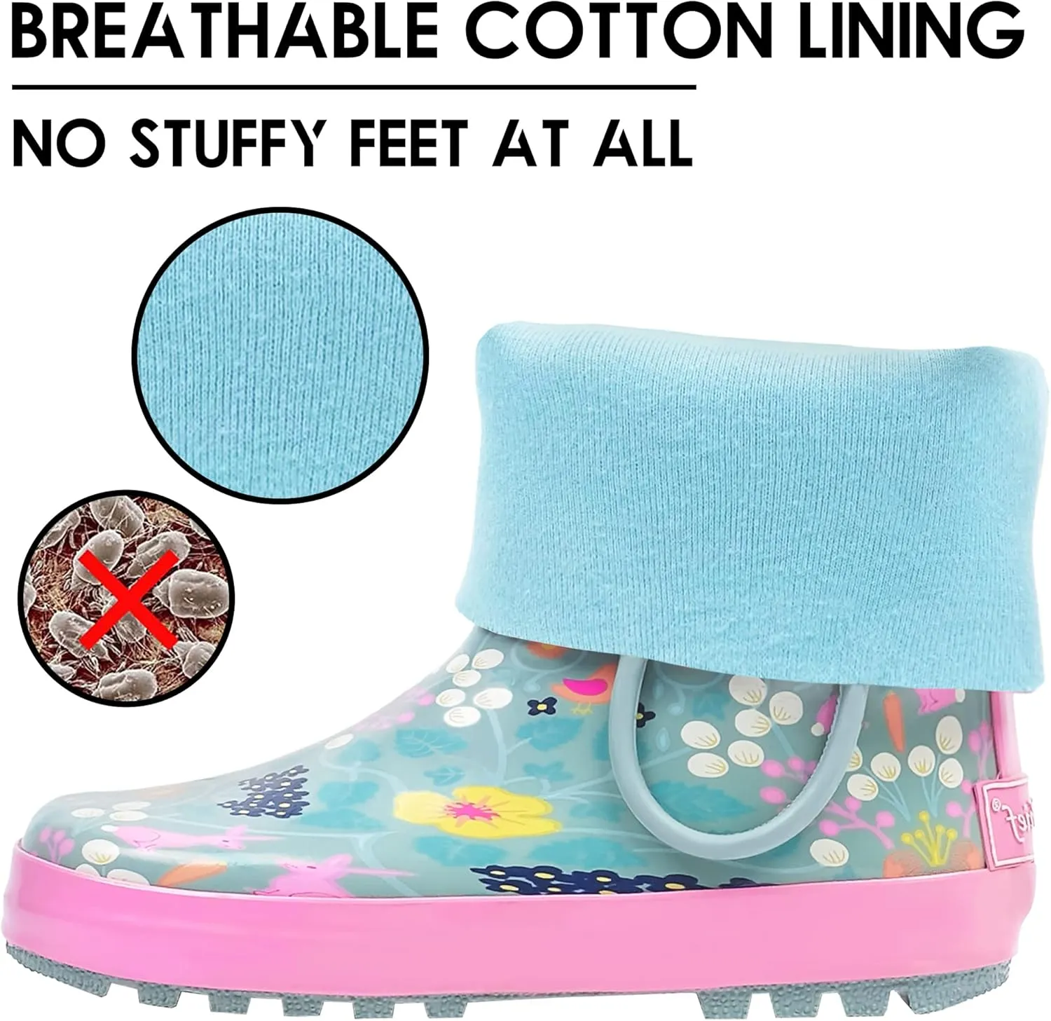 landchief Toddler Rain Boots, Kids Rain Boots Waterproof Rubber Boots for Girls and Boys with Fun Patterns and Easy-On Handles