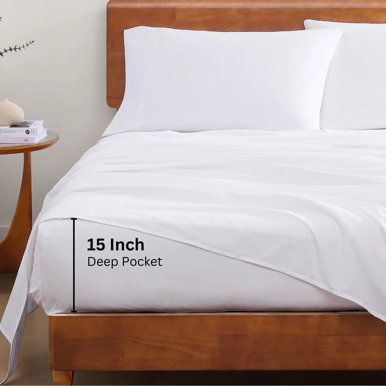 LANE LINEN 100% Organic Cotton King Size Sheets Set, Soft & Comfy All Season Breathable Sheets King Size, Percale Weave Fully Elasticized Eco Friendly Naturally Cooling King White Bed Sheets
