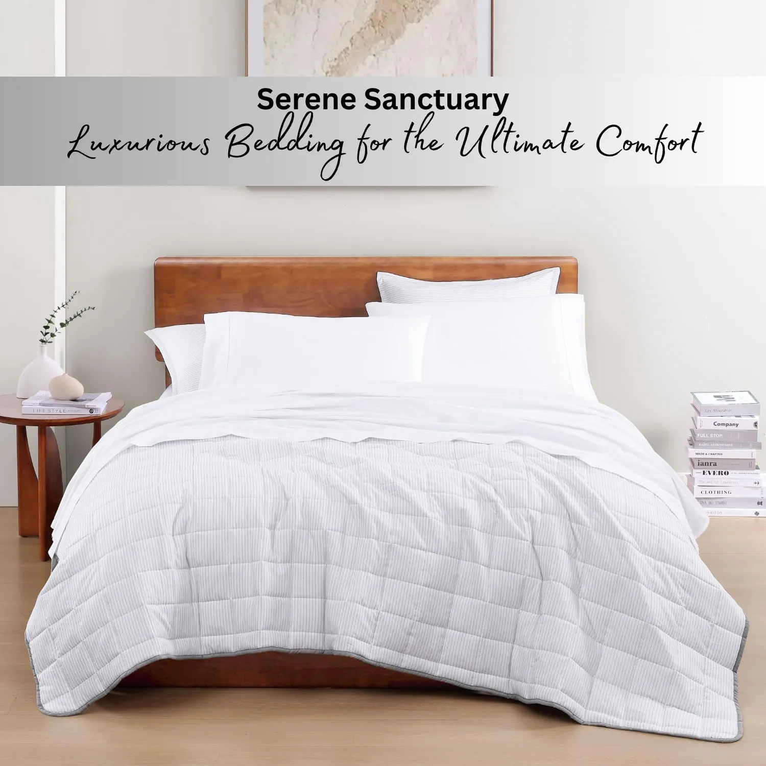 LANE LINEN 100% Organic Cotton King Size Sheets Set, Soft & Comfy All Season Breathable Sheets King Size, Percale Weave Fully Elasticized Eco Friendly Naturally Cooling King White Bed Sheets