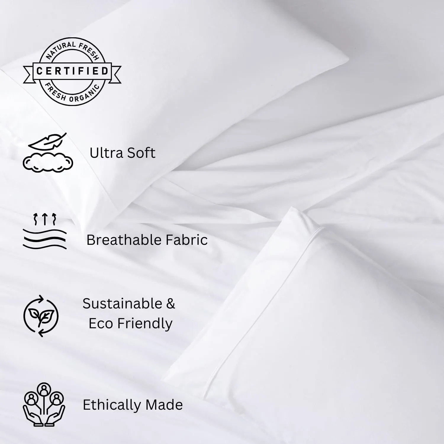 LANE LINEN 100% Organic Cotton King Size Sheets Set, Soft & Comfy All Season Breathable Sheets King Size, Percale Weave Fully Elasticized Eco Friendly Naturally Cooling King White Bed Sheets
