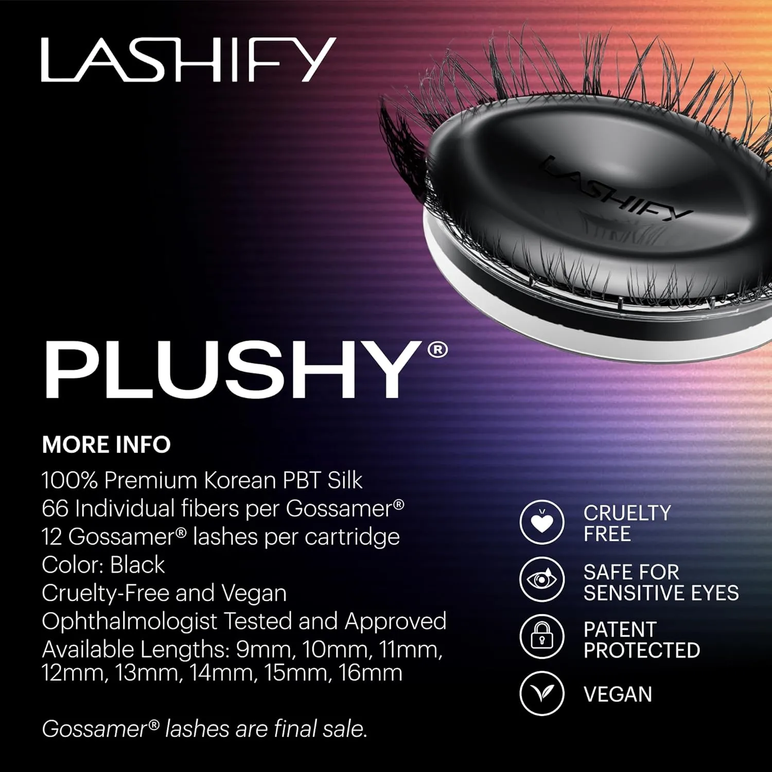 Lashify Plushy 12mm Gossamer Lashes in Black, Easy DIY False Lashes for a Voluminous Yet Still Natural Look