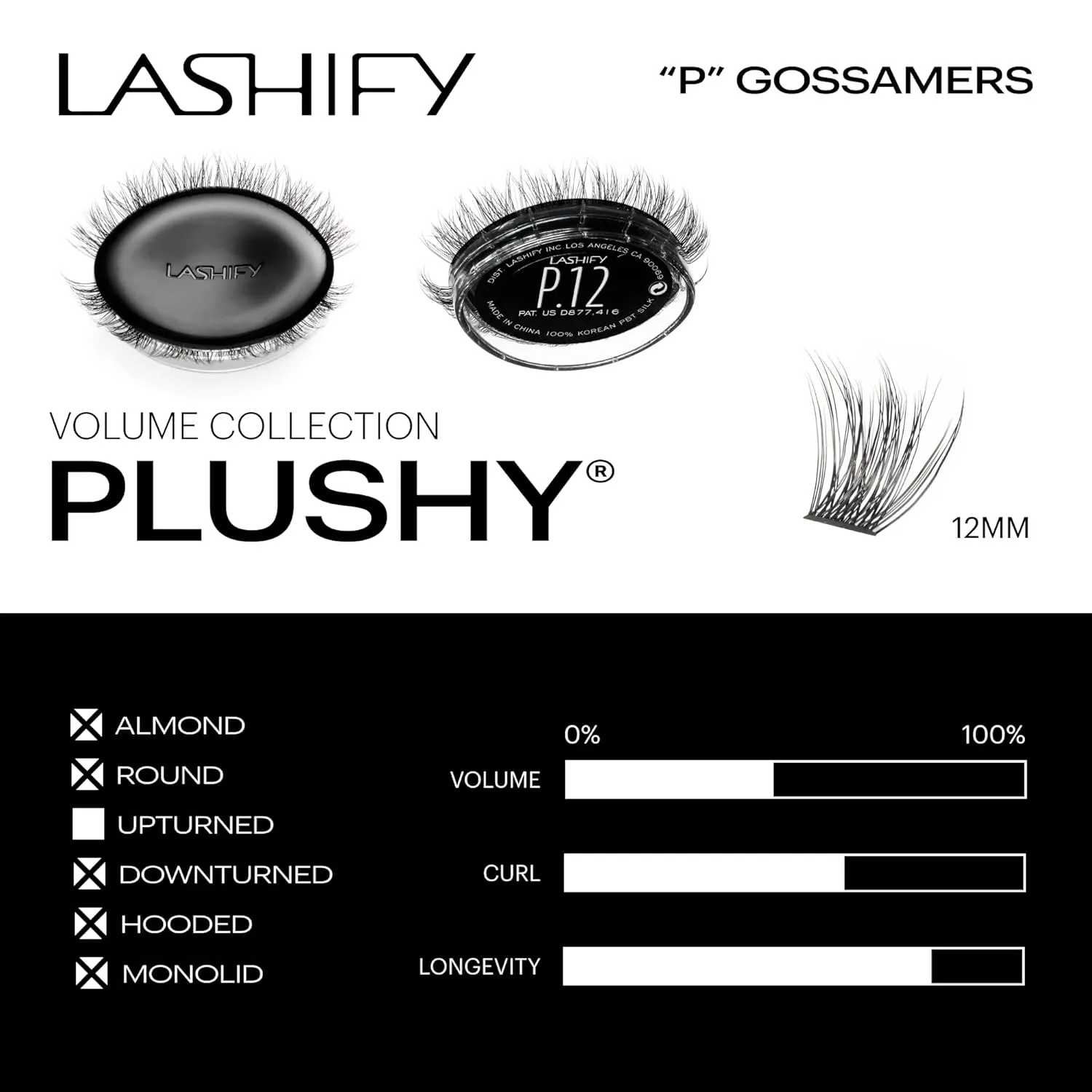 Lashify Plushy 12mm Gossamer Lashes in Black, Easy DIY False Lashes for a Voluminous Yet Still Natural Look