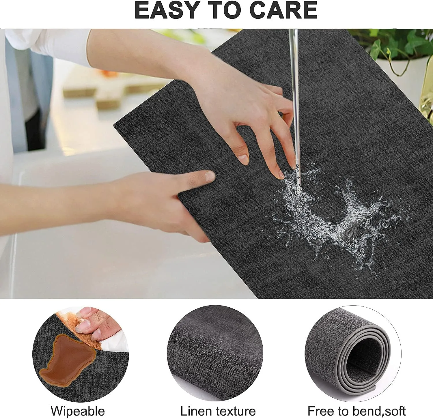 Leather Heat Resistant Placemats Set of 6 Waterproof Wipeable Washable PU Table Mats,Easy to Clean Anti-Slip Place Mats (Dark Grey, 6)