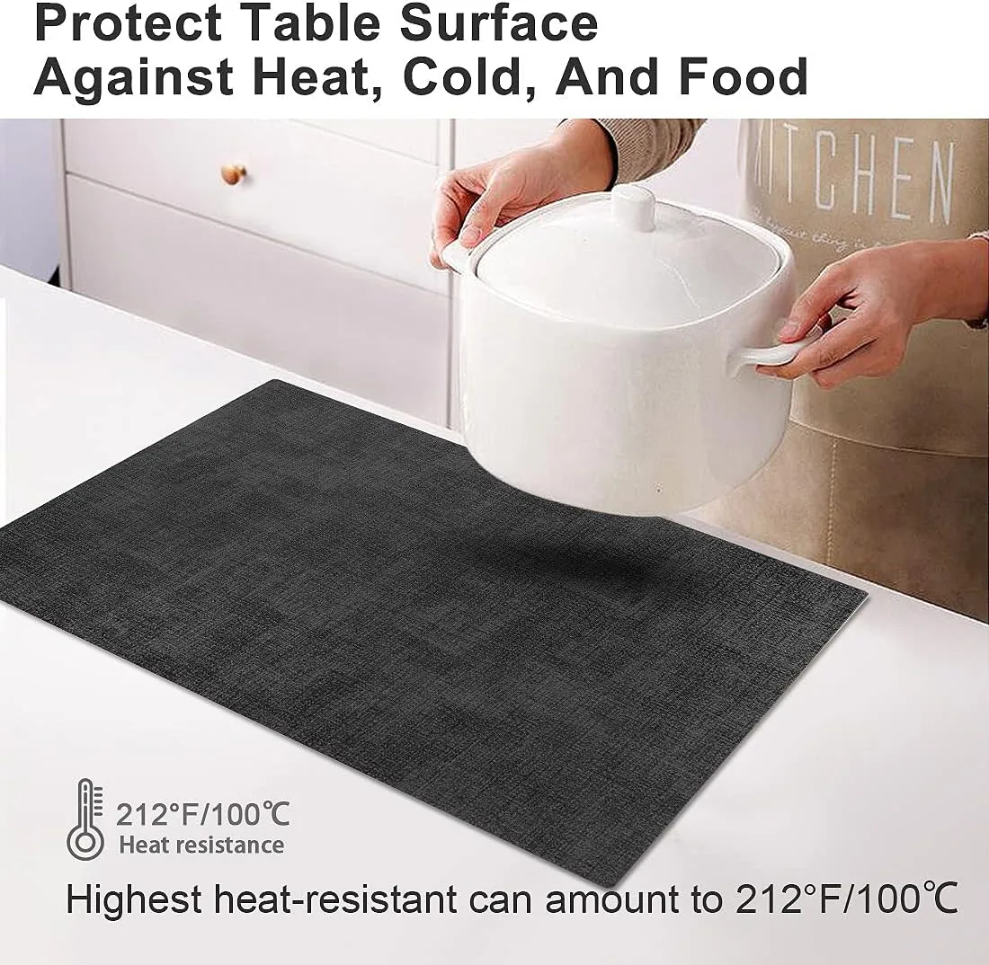 Leather Heat Resistant Placemats Set of 6 Waterproof Wipeable Washable PU Table Mats,Easy to Clean Anti-Slip Place Mats (Dark Grey, 6)