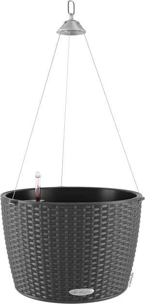 Lechuza 15302 Nido Cottage 35 Self-Watering Planter for Indoor and Outdoor Use, 13.5" x 9", Granite, Wicker Finish