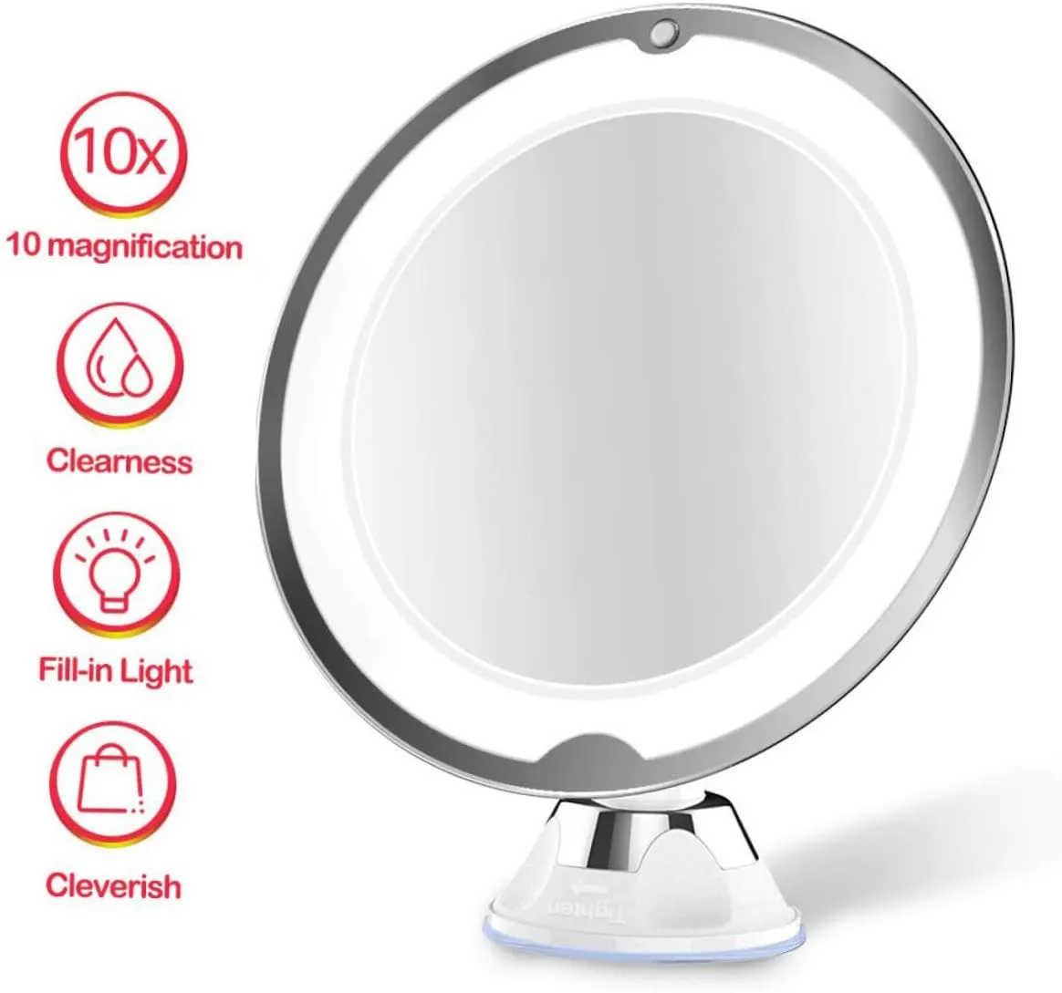 Led Magnifying Makeup Mirror 10x Magnification Suction Base for Easy Attachment