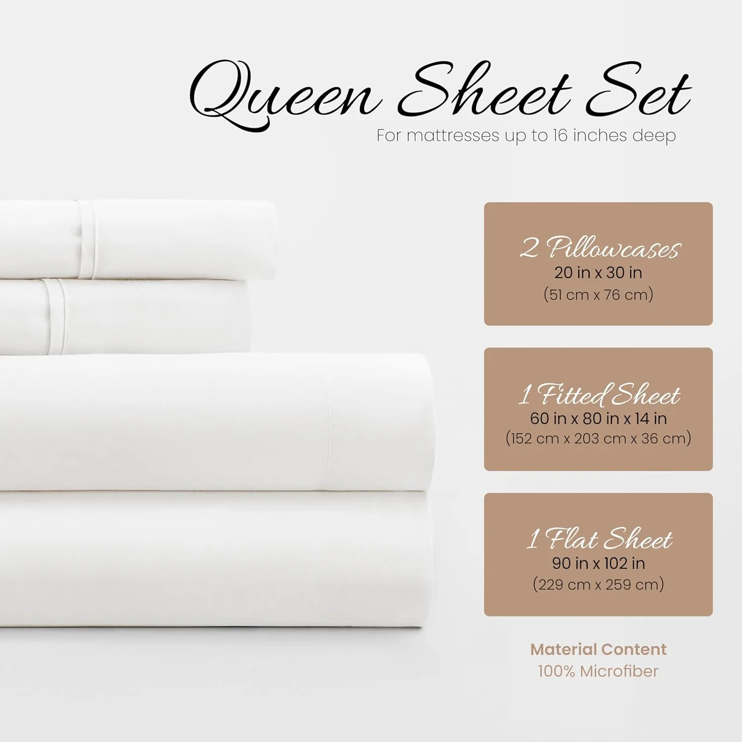 Linen Market Double-Brushed Microfiber Queen Sheet Set 4 Piece – Oeko-TEX Certified Ultra Soft & Wrinkle-Free - 16" Deep Pocket Sheets - Easy Care Queen Size - White
