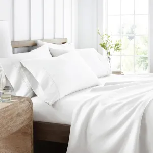 Linen Market Double-Brushed Microfiber Queen Sheet Set 4 Piece – Oeko-TEX Certified Ultra Soft & Wrinkle-Free - 16" Deep Pocket Sheets - Easy Care Queen Size - White