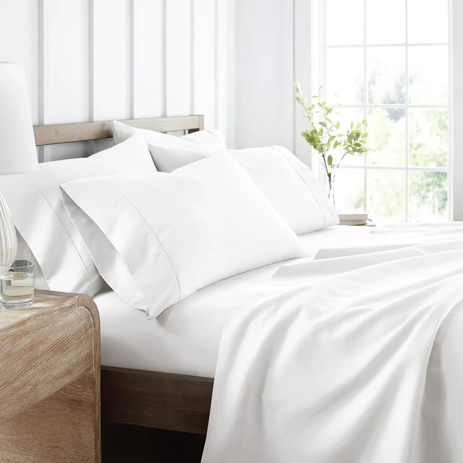 Linen Market Double-Brushed Microfiber Queen Sheet Set 4 Piece – Oeko-TEX Certified Ultra Soft & Wrinkle-Free - 16" Deep Pocket Sheets - Easy Care Queen Size - White