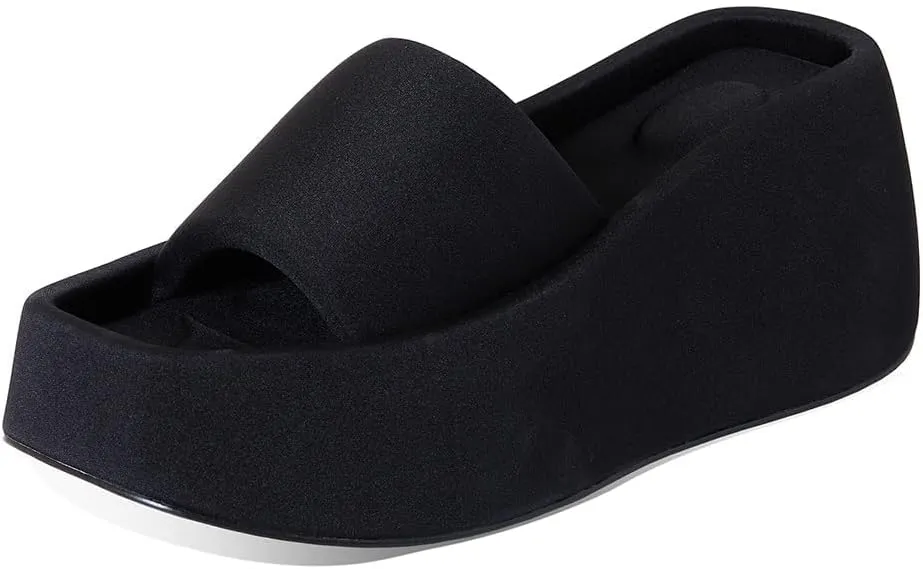 LinnOaks Wedge Sandals for Women Slip on Comfy Platform Heels Open Square Toe Slides Casual Comfy Beach Sandals Summer Pool Cloud Slippers