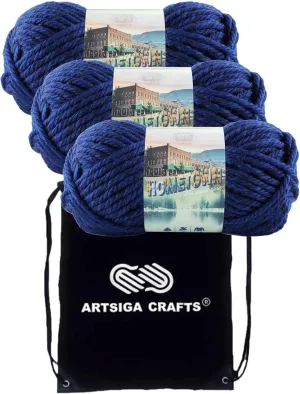 Lion Brand Hometown Fort Worth Blue 135-109 (3-Skeins - Same Dye Lot) #6 S Bulky Acrylic Yarn for Crocheting and Knitting with Project Bag