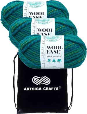 Lion Brand Wool Ease Thick & Quick Bluegrass 640-550 (3-Skeins - Same Dye Lot) #6 S Bulky Acrylic-Wool Yarn for Crocheting and Knitting with Project Bag