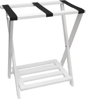 Lipper International 502W Right Height Folding Luggage Rack with Bottom Shelf, White Finish, 22 ⅞" x 13 ¾" x 27 ½"