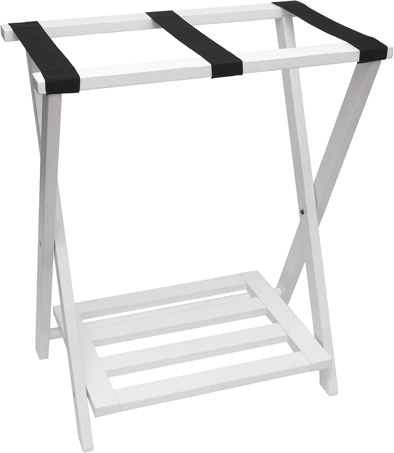 Lipper International 502W Right Height Folding Luggage Rack with Bottom Shelf, White Finish, 22 ⅞" x 13 ¾" x 27 ½"