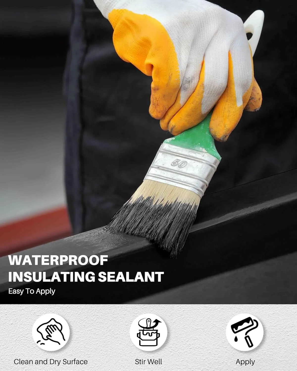 Liquid Waterproof Sealant, Multi-Surface Leak Repair Indoor and Outdoor Waterproof Coating, Water-Based and Fast Drying, Easy to Apply - 0.4Gallon, Black