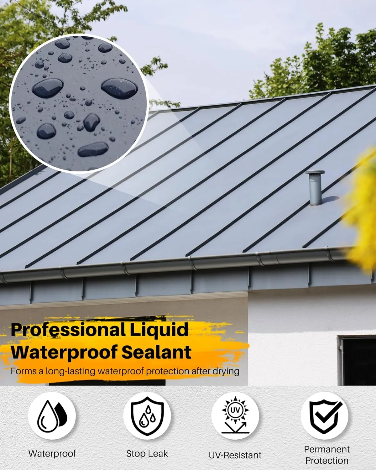 Liquid Waterproof Sealant, Multi-Surface Leak Repair Indoor and Outdoor Waterproof Coating, Water-Based and Fast Drying, Easy to Apply - 0.4Gallon, Black