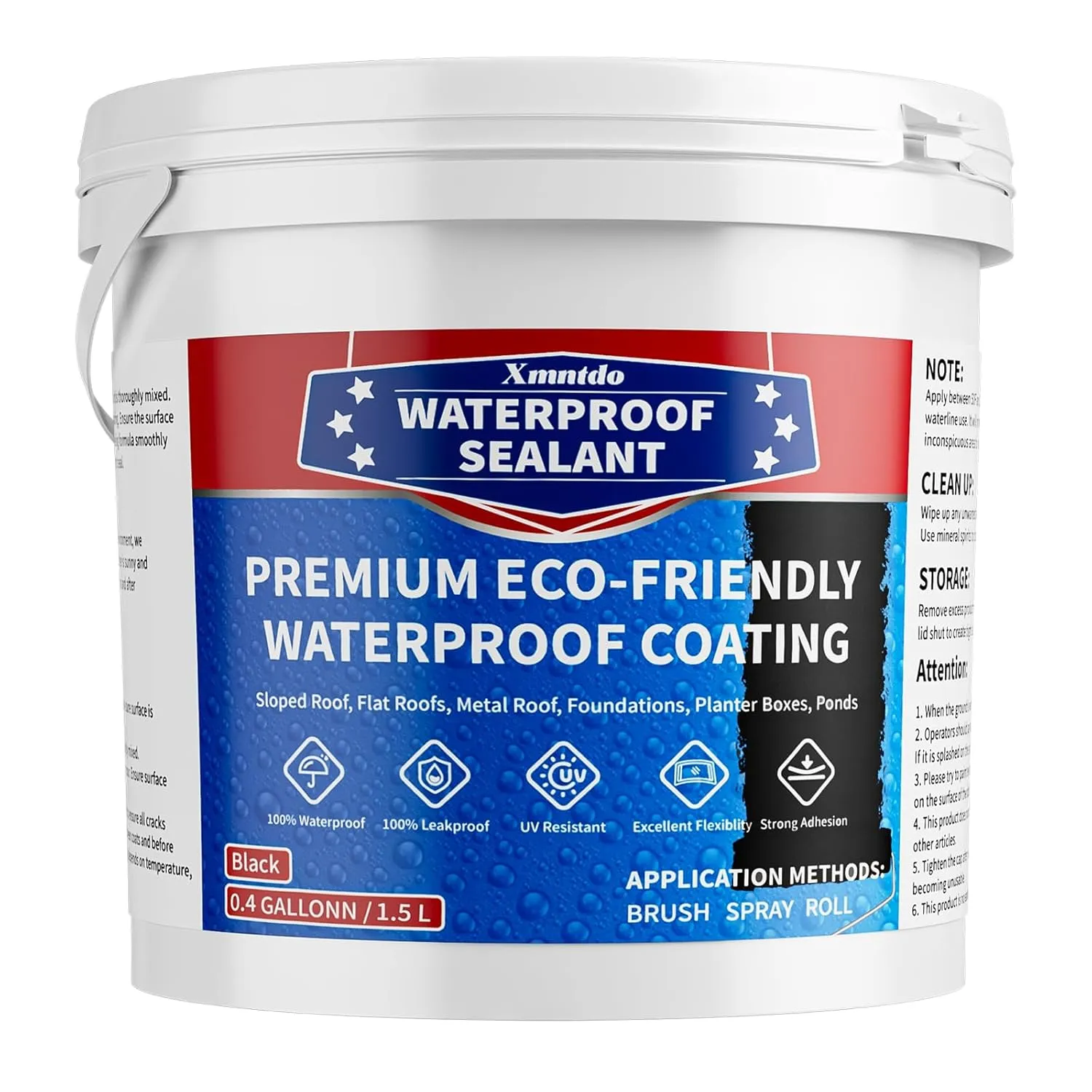 Liquid Waterproof Sealant, Multi-Surface Leak Repair Indoor and Outdoor Waterproof Coating, Water-Based and Fast Drying, Easy to Apply - 0.4Gallon, Black