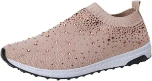 LLTMALL Women's Slip on Sock Sneakers Glitter Rhinestone Latin Jazz Folk Dance Easy Shoes