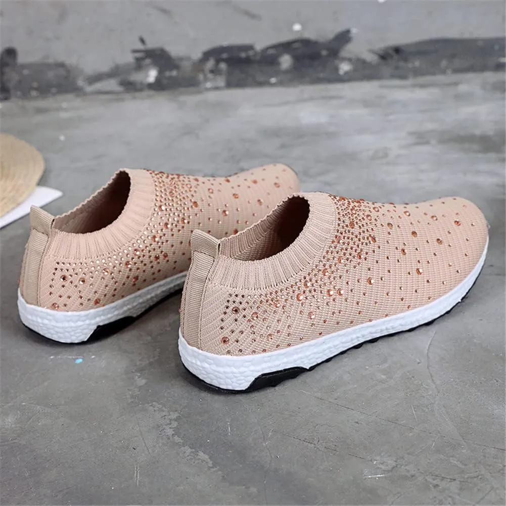 LLTMALL Women's Slip on Sock Sneakers Glitter Rhinestone Latin Jazz Folk Dance Easy Shoes