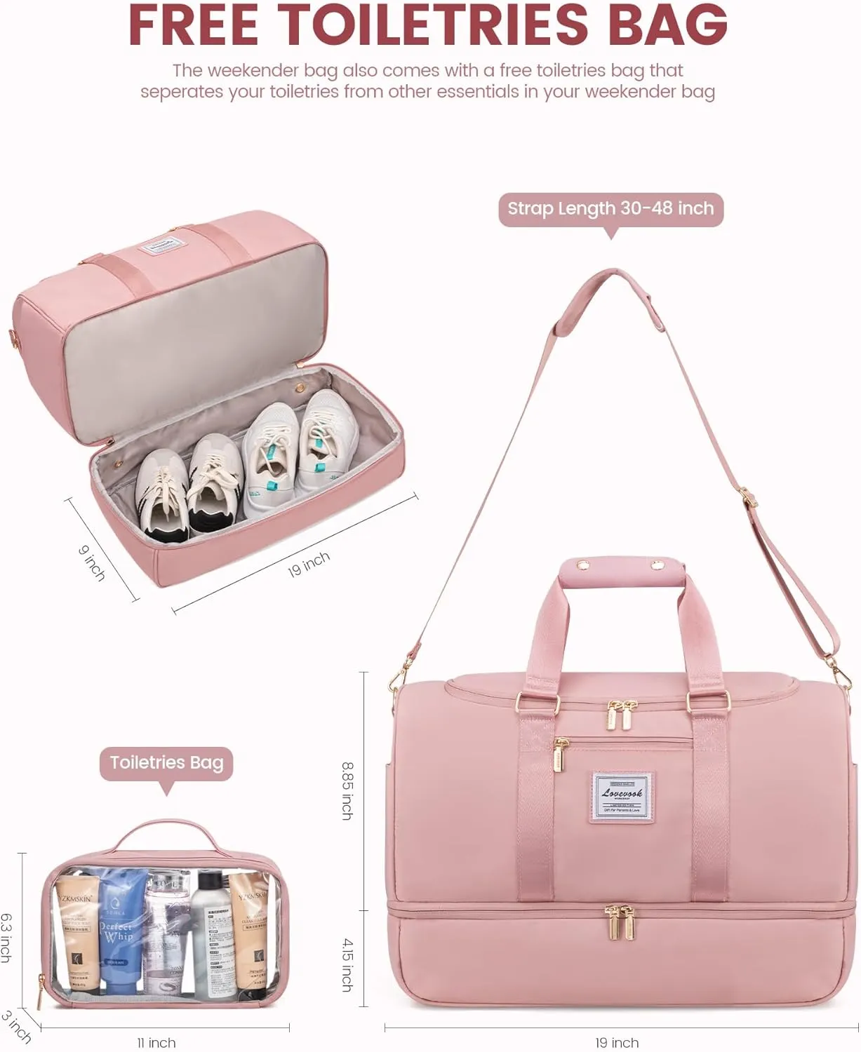 LOVEVOOK Gym bag for Women,Weekender Overnight Bag with Shoe Compartment, Personal Item Travel Duffle Bag with Toiletry Bag & Wet Pocket, Carry on Duffel Bags, Hospital Bags for Labor and Delivery
