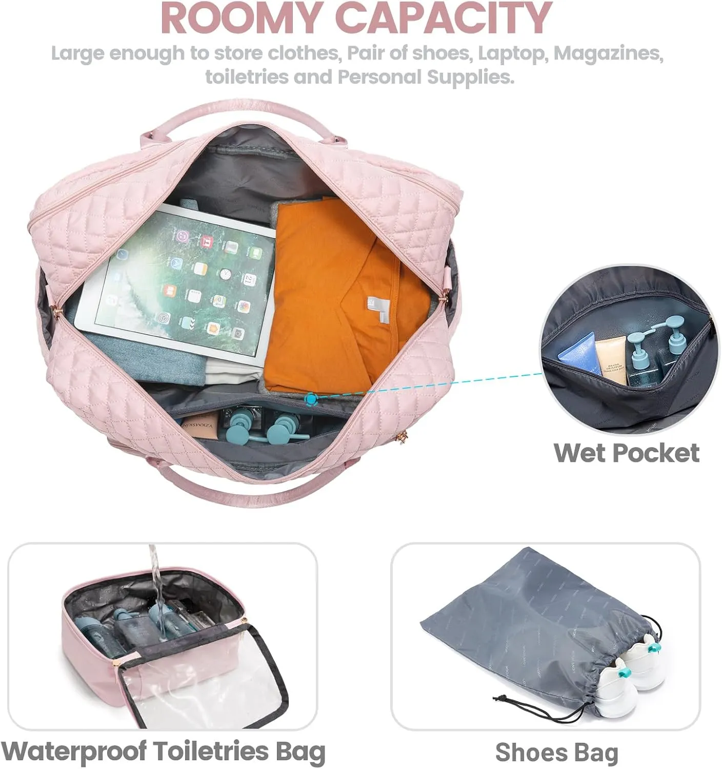 LOVEVOOK Travel Duffle Bag, Weekender Bag for Women with Toiletry Bag Carry on Overnight Bag with Laptop Compartment, Yoga Gym Bag with Wet Pocket Shoe Bag, Hospital Bag for Labor and Delivery