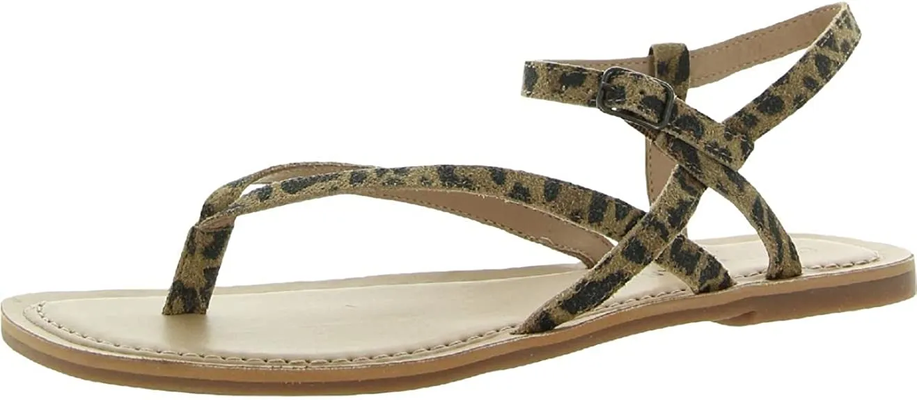 Lucky Brand Womens Bylee Faux Leather Flat Sandals Brown 7.5 Medium (B,M)
